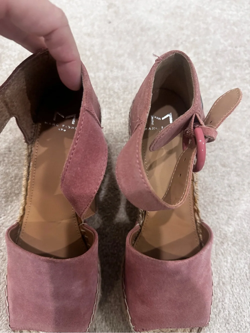 Marc Fisher Women's Suede Espadrille Wedge Sandals in Dusty Rose, size 7 NEW